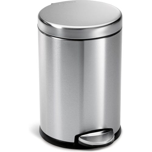 simplehuman Round Step Can, 4.5L / 1.2 Gallon Compact Bathroom Trash Can, 150,000-Step Pedal, Lid Shox® Silent Close, Removable Inner Bucket, Brushed Stainless Steel