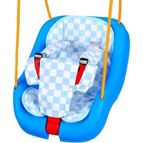 Jenaai Toddler Swing Cushion Outdoor Baby Swings Age 1-3 Blue Plaid