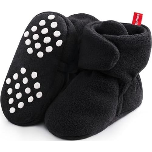 Bufims Baby Booties 0-3 Months Unisex Soft Fleece Newborn Booties With Non-Slip Sole House Slippers Shoes For Baby Gifts, Black