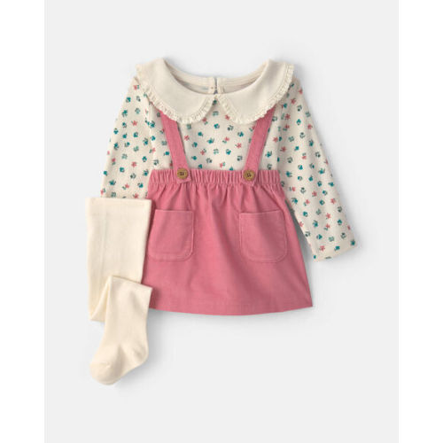 Baby Girl 3-Piece Floral Corduroy Long-Sleeve Dress Set - Pink/Cream | Carter's
