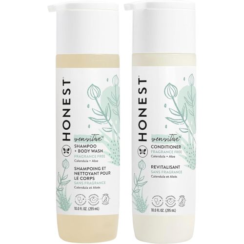 The Honest Company Fragrance Free Bundle for Sensitive Skin | 2-in-1 Cleansing Shampoo + Body Wash and Silicone Free Conditioner | Naturally Derived, Tear free, Hypoallergenic | 20 fl oz