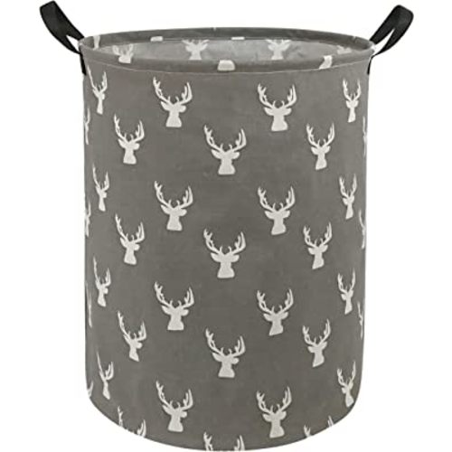 KUNRO Round Laundry Gift Basket Storage Hamper, Clothes Storage Organizer Bins, Shelf Basket with Handles for Room Decor (Grey deer)