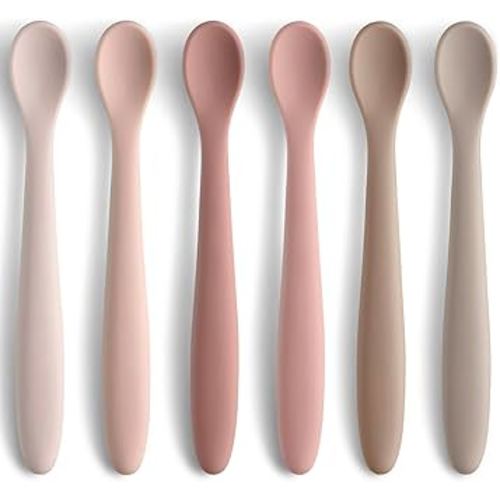 Silicone Baby Feeding Spoons, Training Spoon Self-feeding, First Stage Infant Soft-Tip Easy on Gums, Utensils Supplies, Dishwasher & Boil-proof, 6 Pack