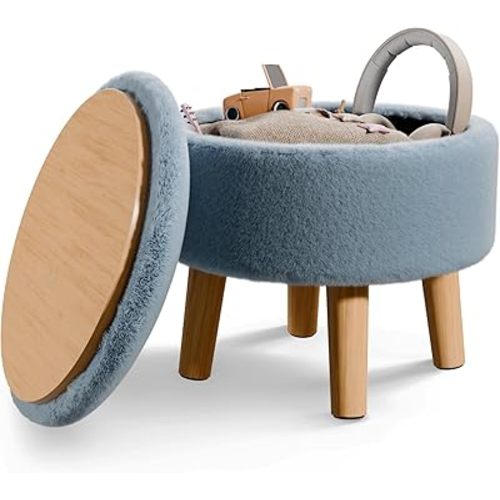 Small Ottoman with Storage - Smog Blue