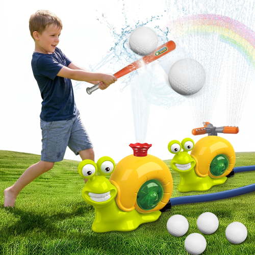 WIDELAND Water Sprinkler Baseball Toy Snail for Kids 3–12, 2 in 1 Outdoor Dual Sprayer Hitting Game with 360° Adjustable Spray, 80–120cm Water Jet Summer Toy for Backyard, Lawn, Pool Party