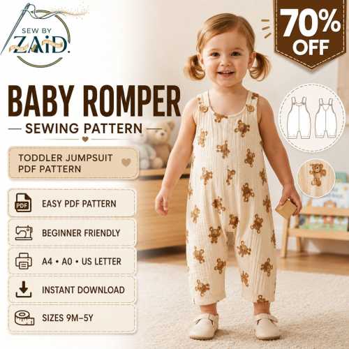Baby Romper Sewing Pattern, Toddler Jumpsuit PDF, Kids Overall, Beginner Friendly (9M-5Y)