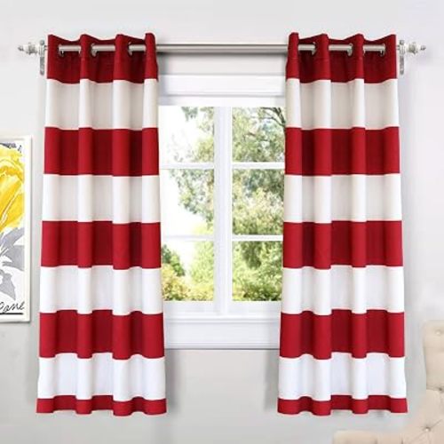 DriftAway Red Striped Room Darkening Curtains Patriotic Horizontal Stripe Classic Grommet Drapes for Bedroom Living Room Thermal Insulated Panels for Holidays July 4th Labor Day Thanksgiving Christmas
