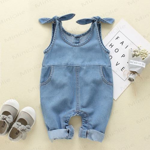 Baby Solid Color Suspender Denim Romper