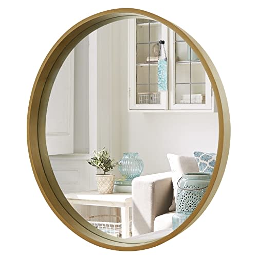 WallBeyond Round Mirror with Wood Frame, 28" Circle Modern Decoration Large Home Decor Mirror for Bathroom Living Room Bedroom Entryway (28" Diameter, Natural Wood)
