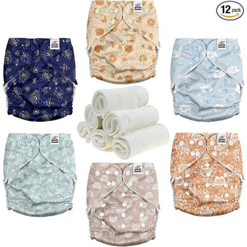 Mama Koala 3.0 Cloth Diapers for Babies with Suede Cloth Lining, 6 Pack with 6 Natural Cloth Diaper Inserts - Reusable and Washable Pocket Diapers (S-Cabin Vibes)