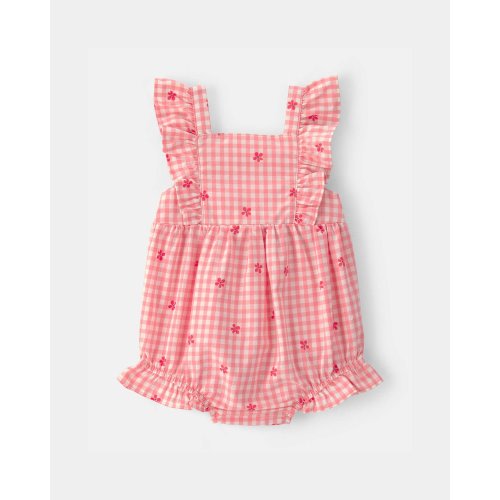 Baby Girl Gingham Flower Romper - Pink | Carter's