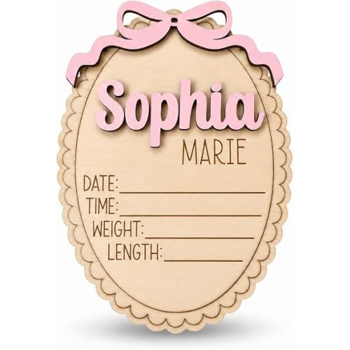 Personalized Baby Announcement Scalloped Stat Sign with Bow (Stat Sign)