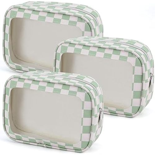 3PCS Clear Toiletry Bag,TSA Approved Travel Makeup Pouch with Zipper for Cosmetics and Toiletries，Diaper Bag Organizer Pouch Set,Women's Purse Organizer and Clear Car Bag