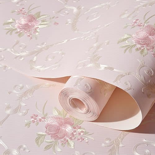 Vintage 3D Floral Peel and Stick Wallpaper Embossed Flower Damask Wallpaper Self Adhesive Non-Woven Decorative Wallcoverings for Bedroom Living Room Wall 20.8" x 118"