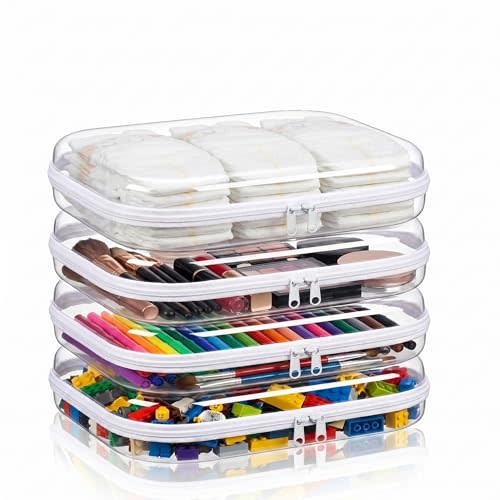 Clear Hard Shell Zipper Case, 4 Pack Diaper Bag Organizer Pouches, Toiletry Bag for Travel, Waterproof Makeup Bags for Cosmetic, Toy Storage Organizer Pencil Bag