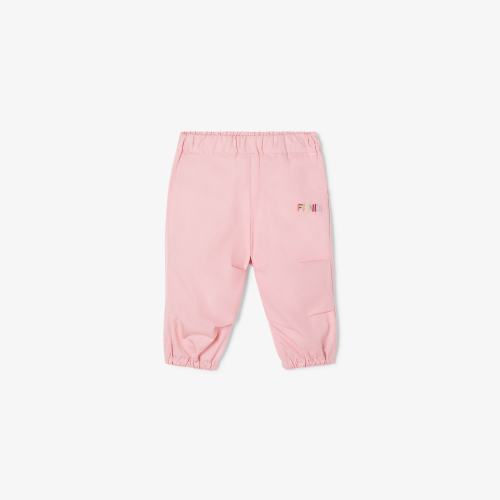 Baby trousers Pink cotton poplin baby trousers with multicolour logo