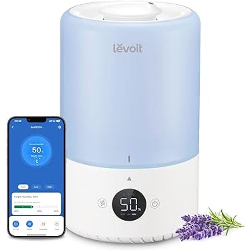 LEVOIT Dual 200S Smart Humidifiers for Bedroom, Top Fill, Customize Humidity for Home, Baby Nursery & Plants with Humidistat, Essential Oil Diffuser, Schedule, Timer, APP & Voice Control, 3L, Blue