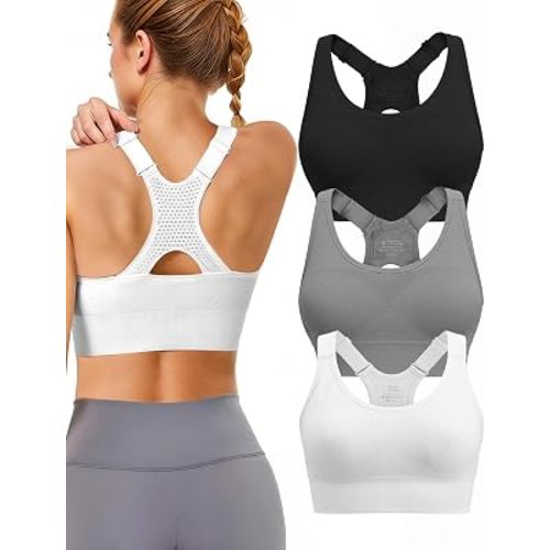Adjustable Sports Bras for Women: 3 Pack High Support Padded Racerback Sport for Large Bust Workout Running Gym