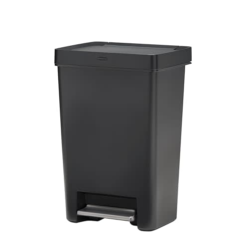 Rubbermaid Premier Series II Step-On Trash Can for Home and Kitchen, with Lid Lock and Slow Close, 12.4 Gallon, Charcoal, for Home/Kitchen/Garage/Apartment/Office