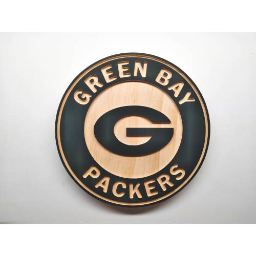 Green Bay Packers round carved and hybrid painted/natural grain wood wall hanging sign