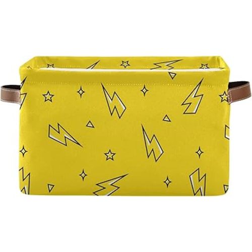 Aslsiy Toy Storage Basket Lightning Bolt Bright Yellow Nursery Bins Baby Toys Box Canvas Clothes Shelf Basket Laundry Hamper 1 Pcs