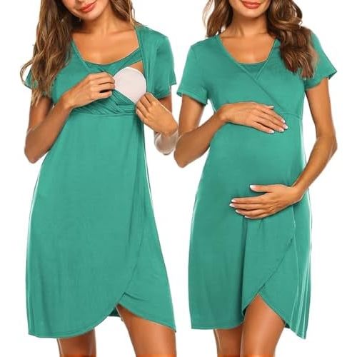 Ekouaer Nursing Nightgown 3 In 1 Maternity Nightgown Short Sleeve Nursing Gown Breasfeeding Sleepwear Delivery Dress