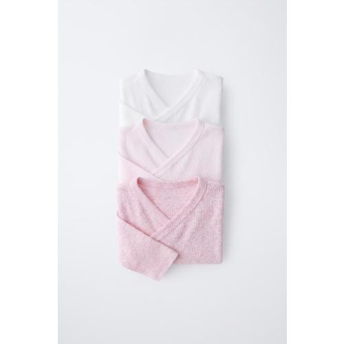 THREE-PACK OF RIBBED KIMONO NECK BODYSUITS - Pink | ZARA United States