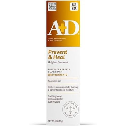 A+D Original Diaper Rash Ointment Prevents & Treats Diaper Rash, Moisturizing Skin Protectant with Vitamins A & D, Healing Skin Ointment for Dry and Cracked Skin 4oz : Baby