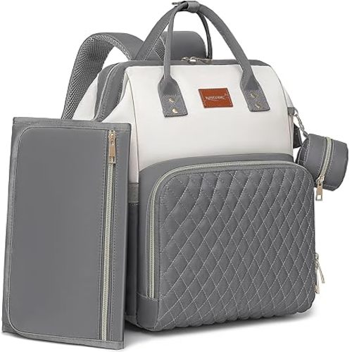 Diaper Bag Backpack with Changing Pad, Pacifier Case, Baby Bag for Boy Girl Toddler - Large, Stylish, Waterproof Travel Quilted Diaper Bag for Mom - Baby Shower - Army Green