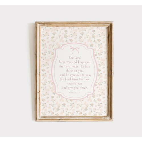 Vintage Floral Christian Print, The Lord Bless You and Keep You Print, Christian Girl Nursery Wall Art, Number 6 24-26, Pink Girl Room Decor