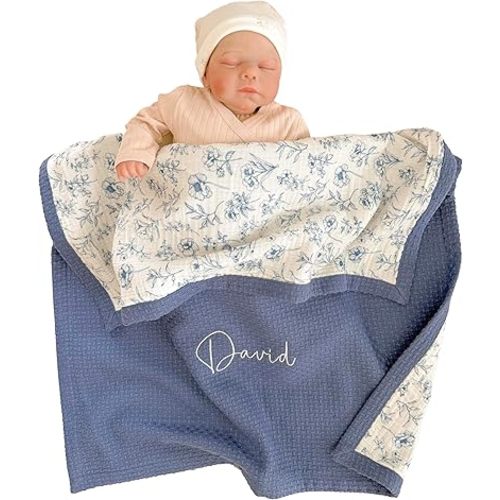 Personalized Baby Blanket with Name – Handmade 100% Organic Cotton Newborn Gift | Custom Knit Blanket for Boys, Girls, Kids & Baby Showers