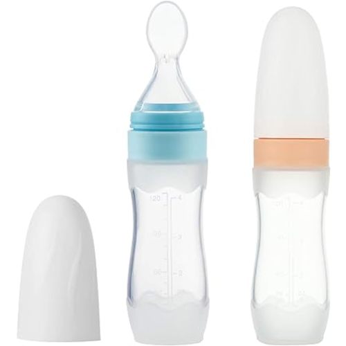 PandaEar (2 Pack) Silicone Baby Food Dispensing Spoon|4 oz Infant Fruit Squeeze Feeder| Travel Friendly Kids Toddlers Boys Girl (Blue)