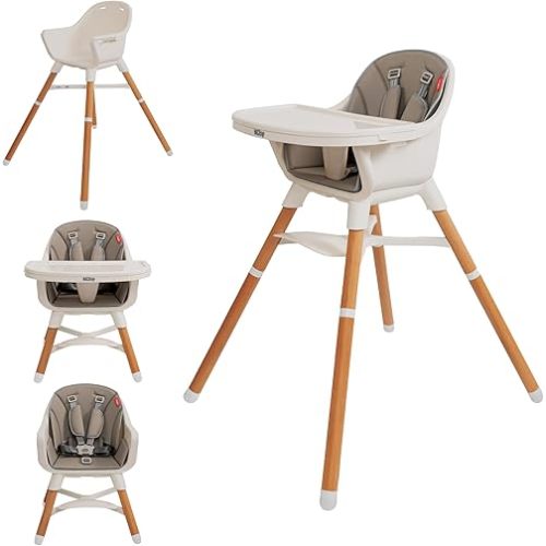 Nuby 4-in-1 Baby High Chair Seat with Removable Tray - 6+ Months to 3 Years - Adjustable Toddler Chair for Eating - Holds Up to 60 lbs - Gray