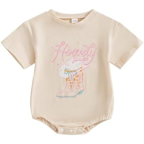 FIOMVA Western Baby Girl Clothes Newborn Cowgirl Boots Bow Bodysuit Infant Cute Romper Toddler Summer Top T Shirt Clothes
