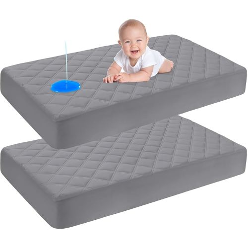 Yoofoss Waterproof Crib Mattress Protector 2 Pack, Quilted Crib Mattress Pad Cover Ultra Soft and Breathable, Machine Washable Toddler Mattress Protector for Standard Baby Crib Size 52''x28''