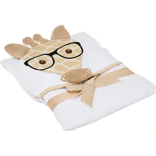 Hudson Baby Unisex Baby Cotton Animal Face Hooded Towel, Nerdy Giraffe, One Size