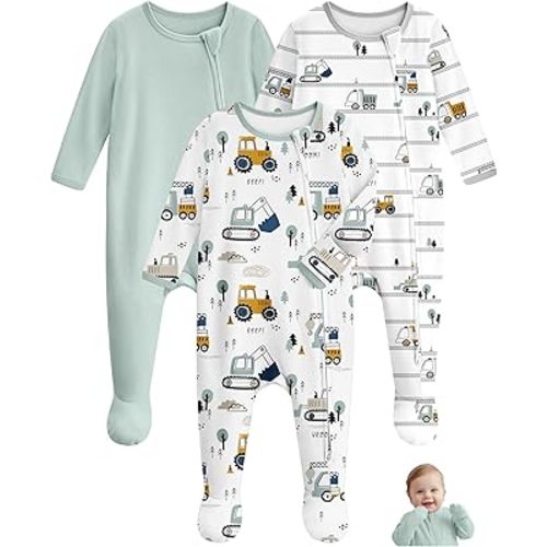 Baby Pajamas 100% Cotton Baby Sleepers for Newborn 0-3 3-6 6-9 Months 3Pcs Footie Pajamas Baby Boys Girls Clothes