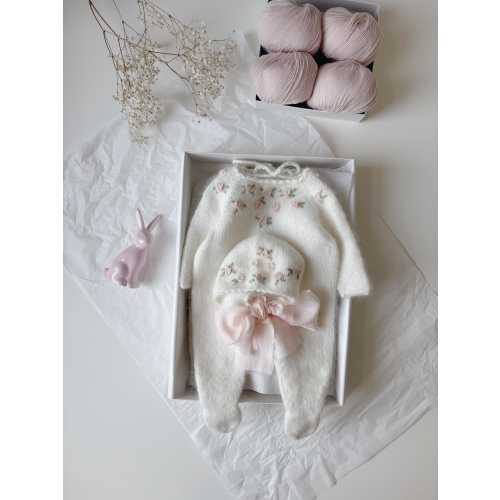 Long legs romper and bonnet - Set of 2 - Baby girl - Photo props - Baby girl - Baby flower set - Baby girl outfit - Embroidered set