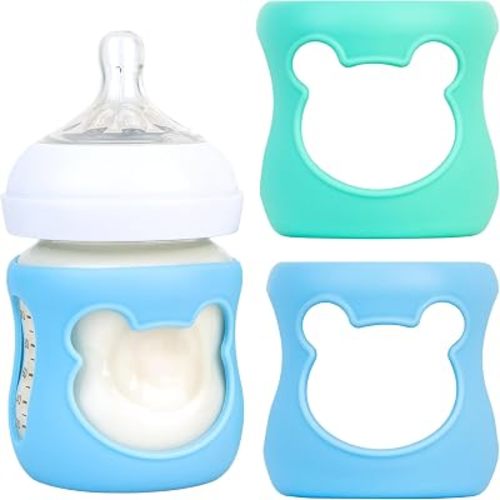 Silicone Baby Bottle Sleeves for Philips Avent Natural Bottles, Anti Breakage Bottle Holder for Avent Glass Baby Bottles, 8oz, Pack of 2 (Blue and Turquoise)