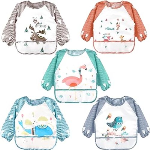 Accmor Long Sleeve Baby Bibs, Waterproof Sleeved Bibs for Eating Feeding, Toddler Baby Girls Boys Smock Bibs for 6-36 Months