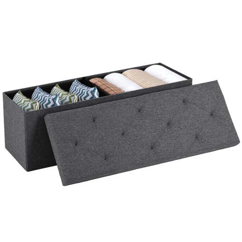 CONCETTA 43" Storage Ottoman Bench, Foldable Storage Chest, End of Bed Foot Stool with Padded Seat, Bedroom Bench, Support 660lbs, Gray
