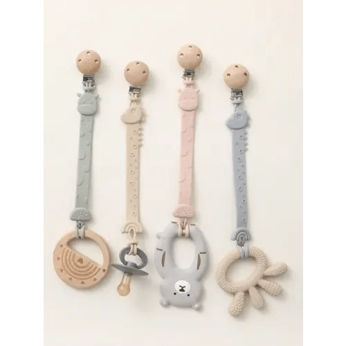 2pcs Baby Silicone Pacifier Clip, Dinosaur And Giraffe Design Anti-Drop Pacifier Holder, Nipple Clip, Baby Teether Teething Toys Holder , Baby Accessories, Baby Shower Gift | SHEIN USA