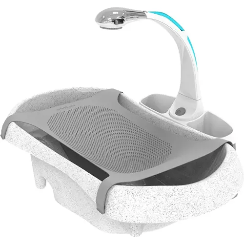The First Years Rain Shower Baby Bathtub Set - Includes Infant Sling, Soothing Spray Shower Head, Fresh Water Tank and Built in Soft Brush - 3 in 1 Grow with Me Design - Baby Bath Essentials