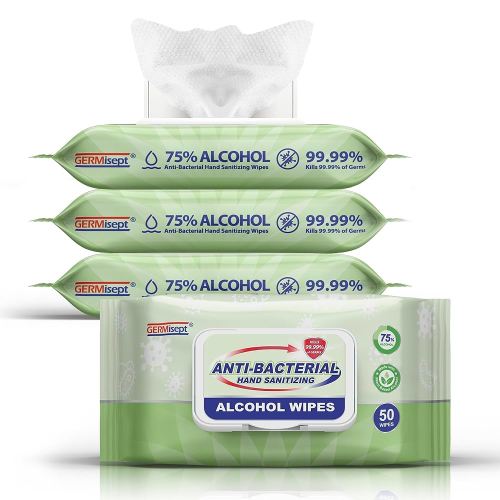 Advanced 75% Alcohol Antiseptic Hand Sanitizer Multipurpose Wipes (50 Count X 4 packs = 200 Wipes) : Health & Household