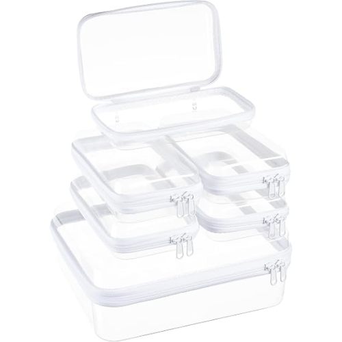 4 pcs Clear Zipper Pouches,Hard Shell Zipper Case