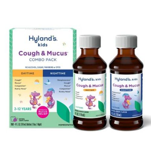 Hyland's Kids Cough & Mucus Syrup, Day & Night Combo Pack - Grape - 8 fl oz: Dye-Free, Paraben-Free, Sugar-Free, Alcohol-Free