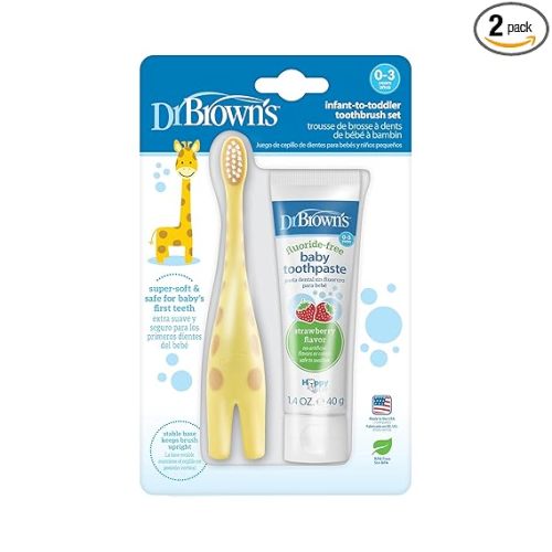 Dr. Brown's Infant-to-Toddler Toothbrush, Giraffe & Strawberry Toothpaste Set