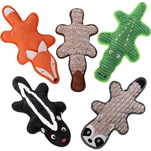 5 Pack No Stuffing Squeaky Dog Toys for Large Dogs - Interactive Durable Plush Chew Toy with Crinkle Paper, Safe Pet Toy for Small to Large Breed, Ideal for Puppy Gifts & Tug of War Toys
