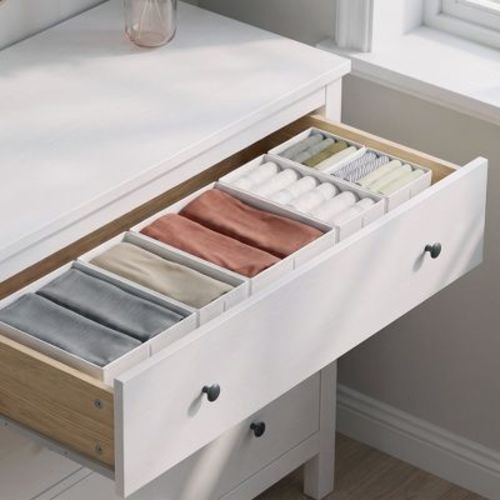 LEDREM Dresser Drawer Organizer, Set of 18, Foldable Paper, Non-Woven Fabric Storage Bins for Socks, Underwear, Bras, Ties, Scarves, White