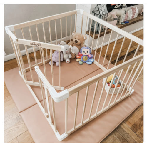 HARPPA Wooden Baby Gate Playpen | Non-Toxic Foldable DIY Adjustable Play Yard for Infants & Toddlers – Natural Finish Baby Fence for Small & Large Spaces